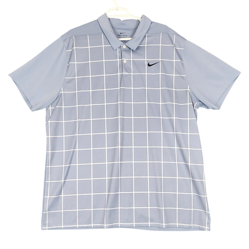 Nike Dri-FIT XXL Golf Polo Shirt Blue‎ Grid Pattern Short Sleeve Mens